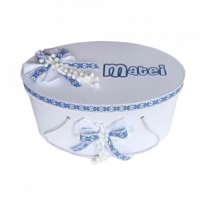 Cutie trusou botez personalizata, decor traditional albastru, Denikos® 231 - Img 2