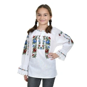 Ie nationala fete, alba, broderie cu motive florale, traditionale romanesti, Denikos®TD241
