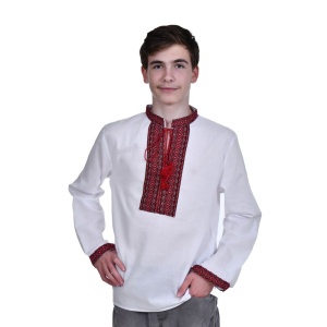 Ie populara baieti, alba, broderie motive nationale rosii, Denikos®TD205