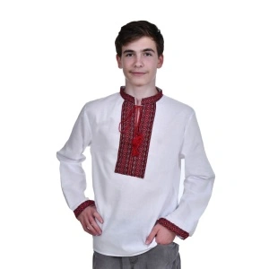 Ie populara baieti, alba, broderie motive nationale rosii, Denikos®TD205