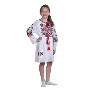 Rochie populara fete, alba, broderie florala traditionala, 3-10 Ani, Denikos®TD233