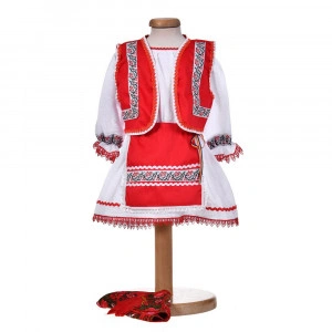 Rochita traditionala botez pentru fetite, 4 piese, alb - rosu, Denikos® 0204