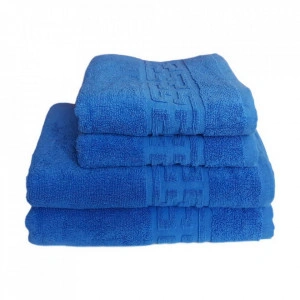 Set 4 prosoape groase si pufoase, bumbac, model grecesc, Albastru, Denikos® 242