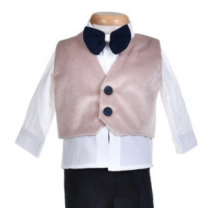 Set botez, costum botez baieti, catifea, bej, 5 piese, trusou botez cu mesaj si lumanare cu ingeras, Denikos® C1169 - Img 5