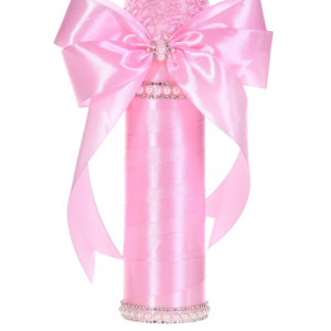 Set botez elegant, lumanare margelute si si trusou botez in landou, decor dantela roz ingusta, Denikos® C9305 - Img 4