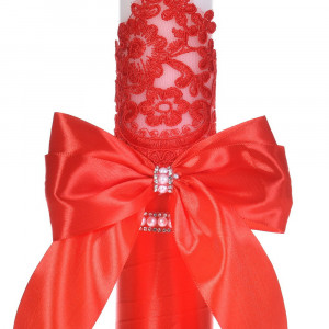 Set botez elegant, lumanare margelute si si trusou botez in landou, decor dantela rosie ingusta, Denikos® C9307 - Img 4