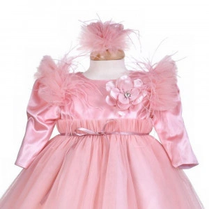 Set botez fetita, rochita 3 piese, trusou botez cu mesaj si lumanare, decor dusty rose, Denikos® C1175 - Img 4