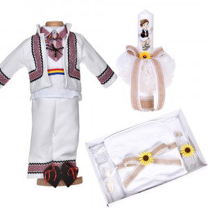 Set botez traditional baiat, trusou botez national, lumanare si costum popular, Denikos® C9282
