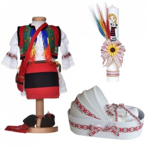 Set costum popular fata, trusou botez landou si lumanare, decor traditional, Denikos® C9276