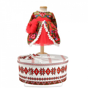 Set costumas botez traditional fetita si cutie trusou asortata, Denikos® 1007