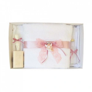 Set dantela trusou botez, cutie trusou si lumanare, Ingeras, decor roz prafuit, Denikos® 480 - Img 4