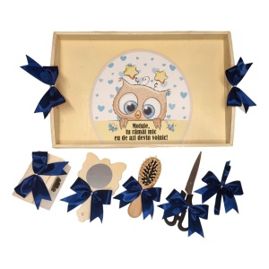 Set tava mot bufnita simpatica, baietel 1 an, fundite Bleumarin, Denikos® TV009 - Img 2