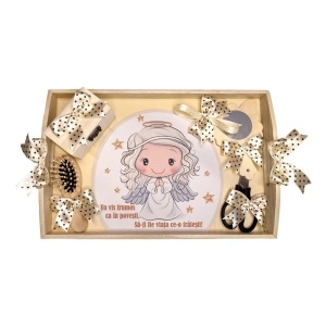 Set tava mot ruperea turtei tema ingeras, fetita, fundite Crem / ivoire, Denikos® TV032