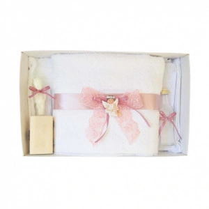 Set trusou botez, cutie trusou si lumanare, dantela si Ingeras, decor Roz Pudra, Denikos® 564 - Img 3