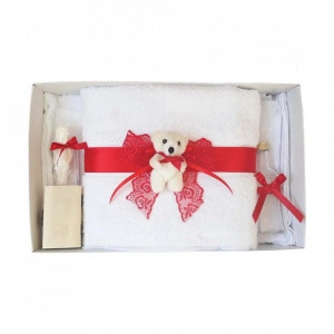 Set trusou botez, cutie trusou si lumanare, dantela si Ursuleti, decor Rosu, Denikos® 559 - Img 3