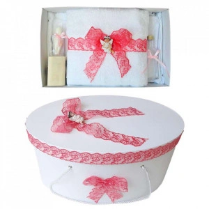 Set trusou botez si cutie trusou, Ingeras, dantela corai, Denikos® 448