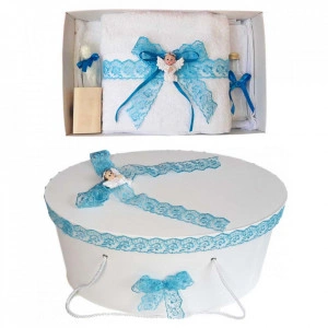 Set trusou botez si cutie trusou, Ingeras, dantela turcoaz, Denikos® 455