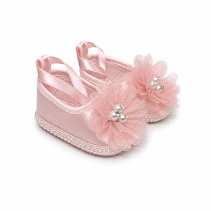 Botosei eleganti roz pudra pentru botez fetita cu floare din tull si strasuri, masura unica, Denikos® H053 - Img 3