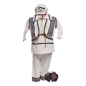 Costum botez popular pentru baieti, alb, decor albastru, negru, 5 piese, Denikos®PTB03 - Img 2