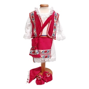 Costum botez traditional pentru fata, alb, decor rosu, 6 piese, Denikos®PTB10 - Img 2