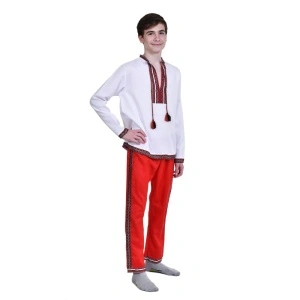 Costum traditional baiat, 2 piese, alb - rosu, Denikos®TD216