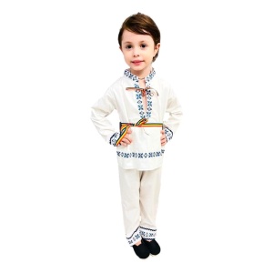 Costum traditional baietel, 3 piese, alb - albastru, 1 - 9 ani, Denikos® 0205 - Img 2