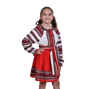 Costum traditional pentru fetite, 3 piese, copii 1 - 14 ani, alb - rosu - negru, Denikos® 1029 - Img 7