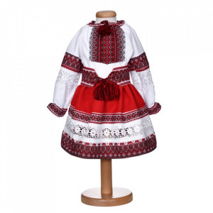 Costum traditional pentru fetite, 3 piese, copii 1 - 14 ani, alb - rosu, Denikos® 1030 - Img 3
