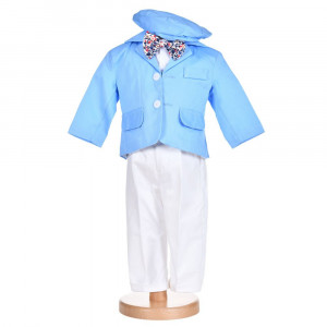Costumas botez baietel, bleu delicat, 5 piese, Denikos® H011