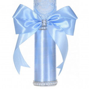 Lumanare botez decor bleu elegant, dantela, margelute si fundita asortata, Denikos® C1190 - Img 3