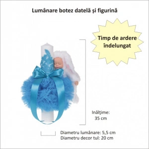 Lumanare botez jucarie iepuras pufos si dantela, decor turcoaz, Denikos® 719 - Img 2