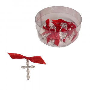 Set 25 cruciulite botez fundita rosie si cutie cadou Denikos® CB-07