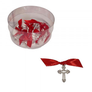 Set 25 cruciulite botez fundita rosie si cutie cadou Denikos® CB-27