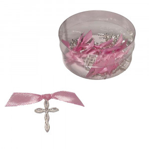 Set 25 cruciulite botez fundita roz si cutie cadou Denikos® CB-09