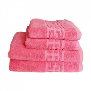 Set 4 prosoape groase si pufoase, bumbac, model grecesc, Corai, Denikos® 249 - Img 2