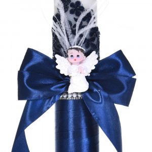 Set botez cochet, lumanare dantela, margelute si ingeras si trusou botez asortat, decor Bleumarin, Denikos® C9312 - Img 2