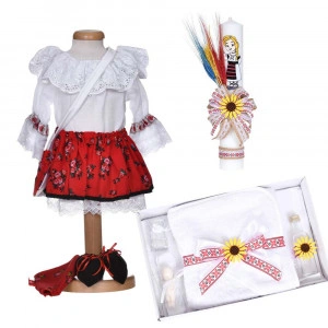 Set botez popular fetita, rochita botez nationala, trusou botez si lumanare, decor traditional, Denikos® C9289