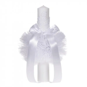 Set elegant trusou botez, cutie trusou si lumanare, decor dantela Alba diafana, Denikos® 961 - Img 3
