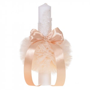 Set elegant trusou botez, cutie trusou si lumanare, decor dantela Crem diafana, Denikos® 959 - Img 3
