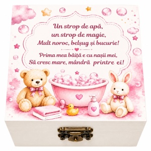 Set prima baita dupa botez cu nasii pentru fetita - Cutie amintiri, sapun, fulg si borcanel cu ingrediente traditionale, Denikos® NK98 - Img 2