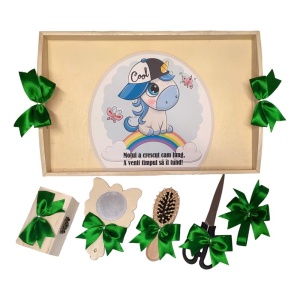 Set tava mot tema Unicorn, baietel 1 an, fundite verzi, Denikos® TV058 - Img 2