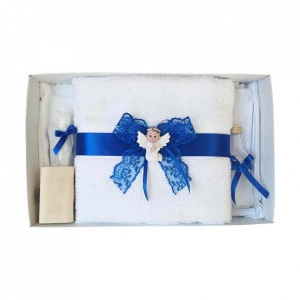 Set trusou botez, cutie trusou si lumanare, dantela si Ingeras, decor Albastru, Denikos® 562 - Img 3