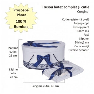 Set trusou botez, cutie trusou si lumanare iepuras pufos, dantela si fundite, decor Bleumarin, Denikos® 891 - Img 3