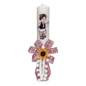 Set trusou botez in landou decorat traditional, set prima baita dupa botez cu mirodenii pentru baietel, lumanare cu motive populare romanesti, rosu traditional, Denikos NK154 - Img 2