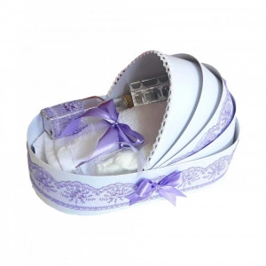 Trusou botez complet, in landou, decor elegant cu dantela lila Denikos® 143 - Img 3