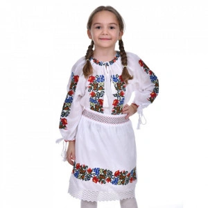 Compleu national fetita, fusta si ie, broderie florala colorata, 1 - 16 ani, DNK0182