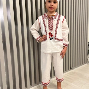 Costum traditional baietel, Rosu, Denikos® 673-M