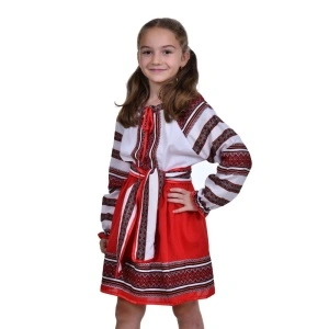 Costum traditional pentru fetite, 3 piese, copii 1 - 14 ani, alb - rosu - negru, Denikos® 1029