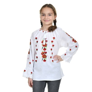Ie populara fete, alba, broderie cu motive florale, traditionale romanesti, Denikos®TD244