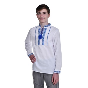 Ie traditionala baieti, alba, broderie motive florale nationale, Denikos®TD200
